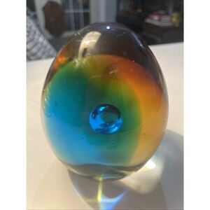 Ovoid Egg Glass Paperweight‎ Beautiful Jewel Tone Color  Controlled Bubble